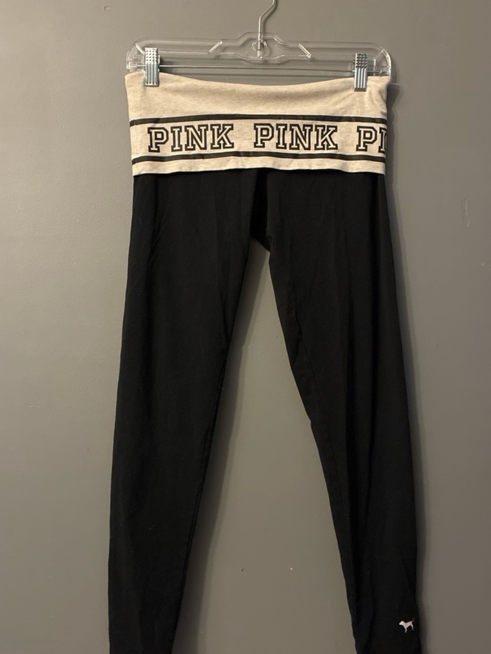 PINK Victoria's Secret Black Leggings with Cream Fold-Over Waistband